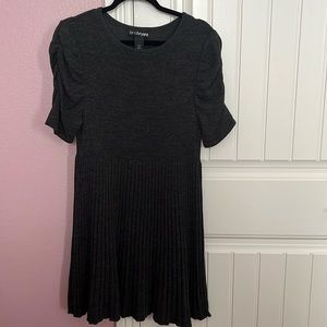 Short sleeve gray sweater dress.